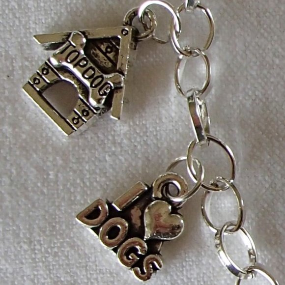 Puppy Dogs Animal Theme Charm Bracelet Handcrafted + Organza Roses Gift Bag - Picture 3 of 7